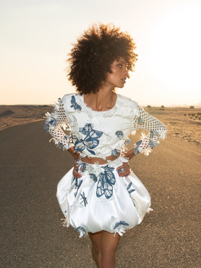 Short Mushroom Skirt with Dragonfly and Butterfly