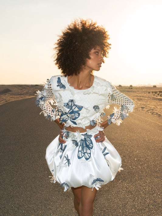 Short Mushroom Skirt with Dragonfly and Butterfly