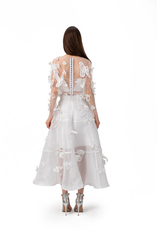Long Organza Skirt with Four-Petal Flower