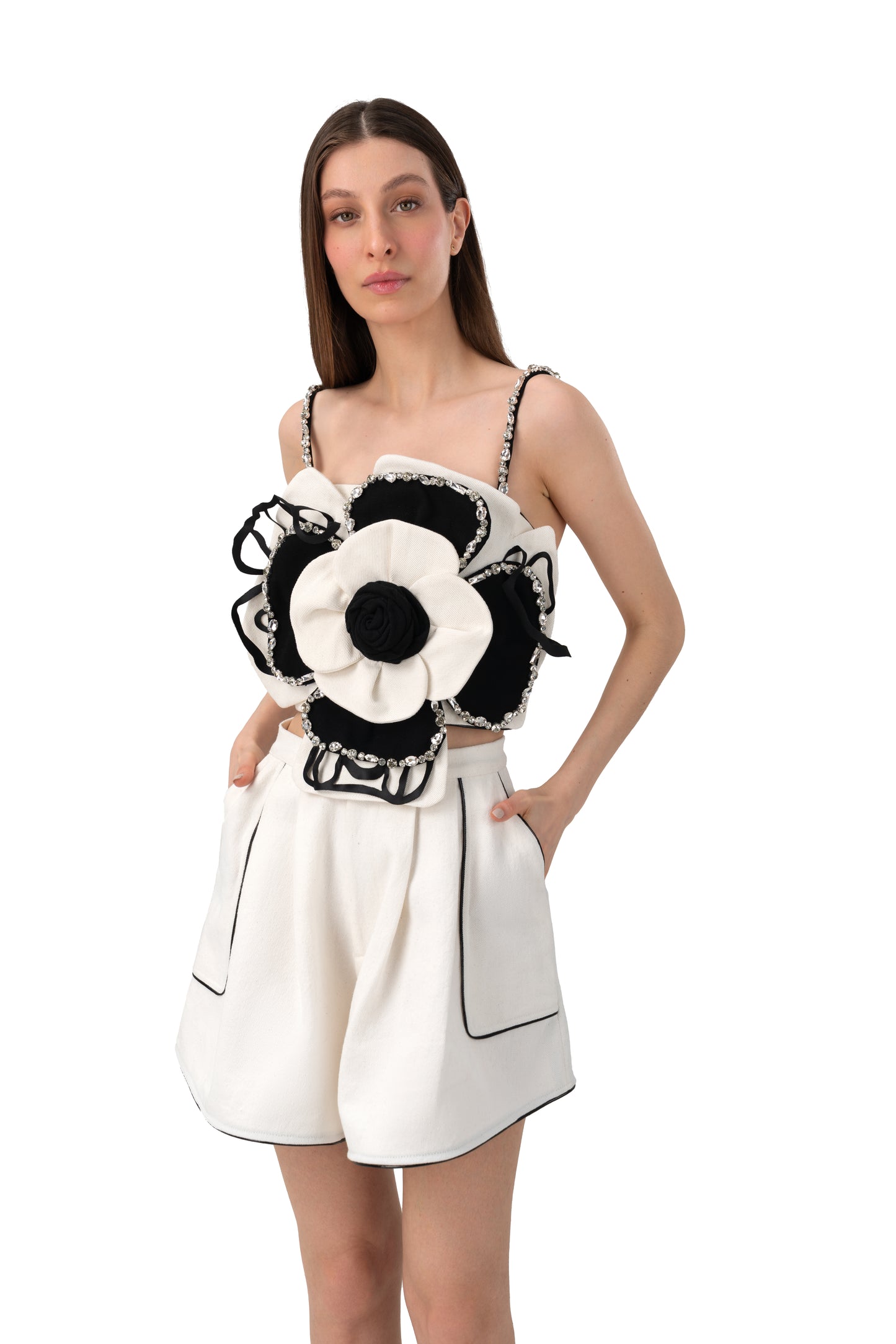 Off-white Denim Floral Crop Top