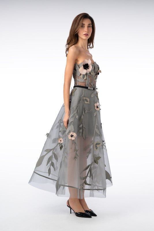 Long Skirt with Beaded Branch and Leaf Details