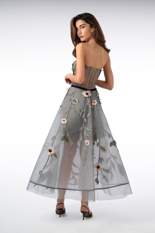 Long Skirt with Beaded Branch and Leaf Details