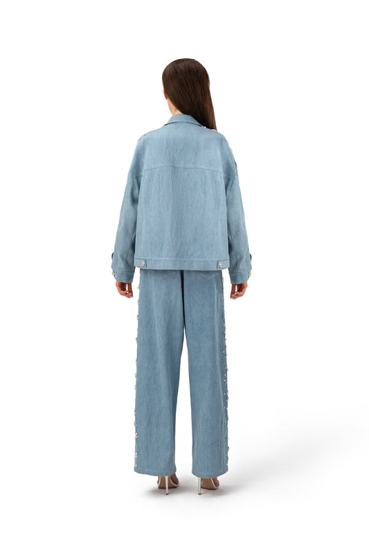 Linerly Bejeweled Blue Denim Jacket