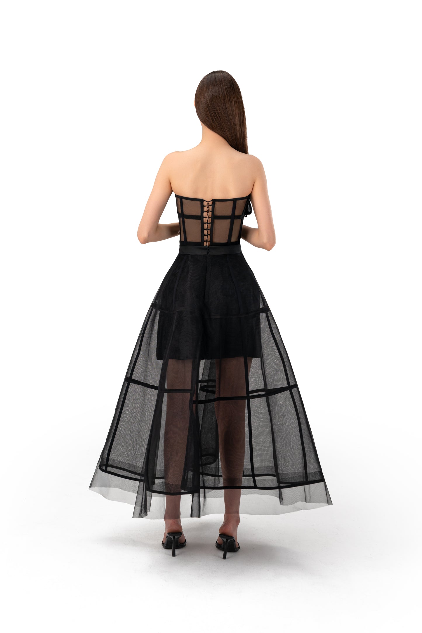 Strapless Four-Petal Flower Crop Top - Black