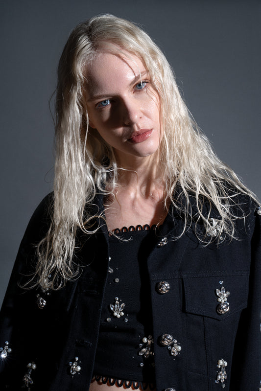 Black Bejeweled Denim Jacket