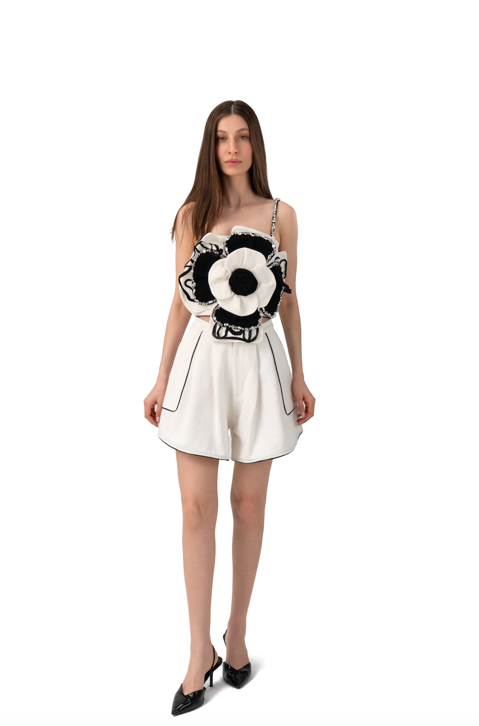 Off-white Denim Floral Crop Top