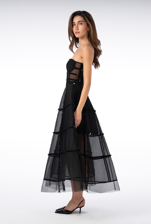 Long Skirt with Square Sequin Trim
