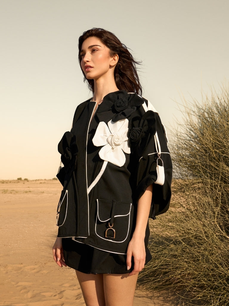 Black and White Floral Branch Coat