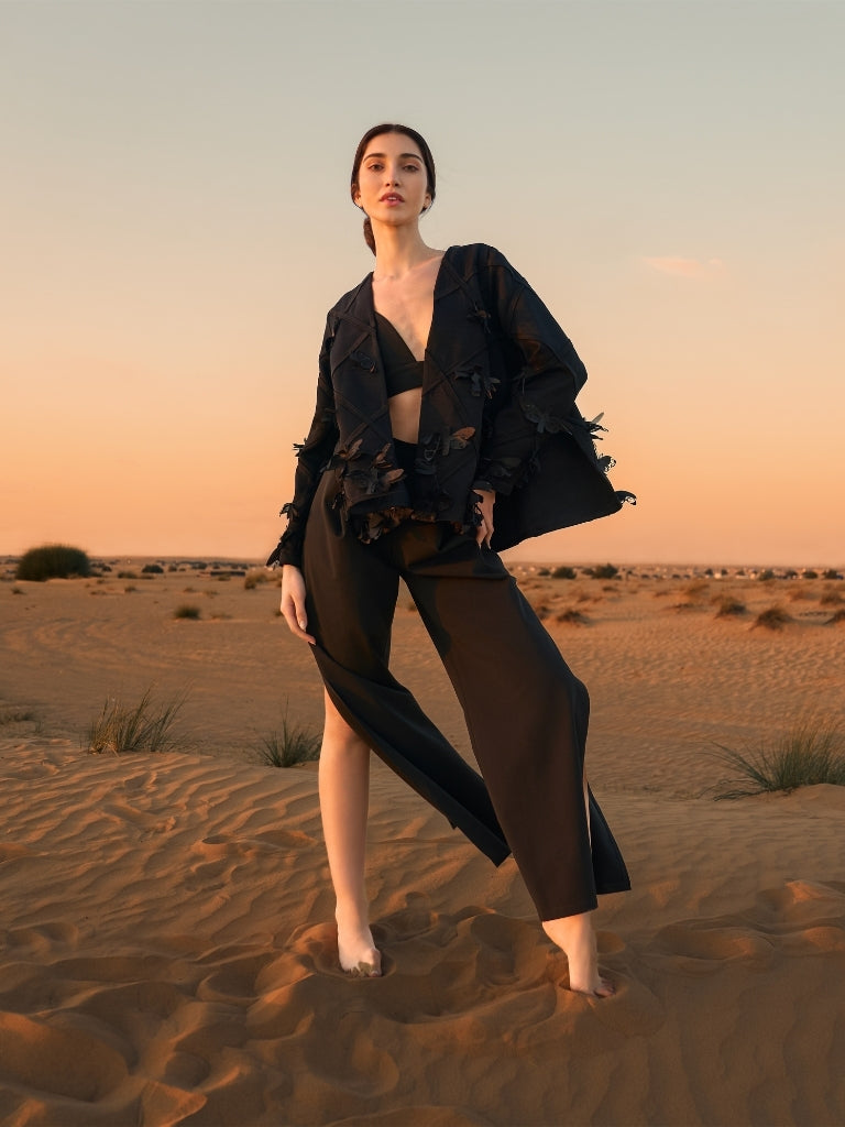 Wide-leg slit pants