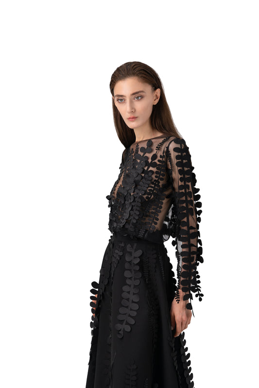 Sheer tulle Blouse with Seaweed