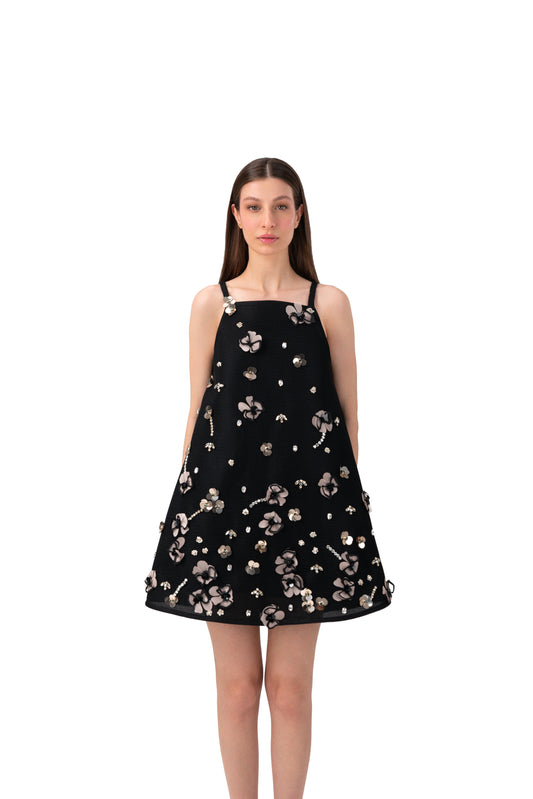 Colorful sequins dress with a honeycomb bodice Black