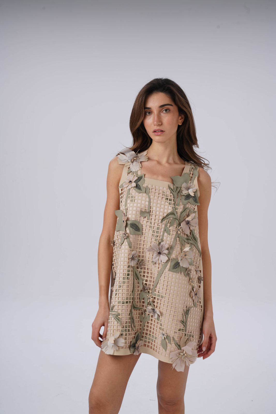 Square Laser-Cut dress with Colorful Flowers