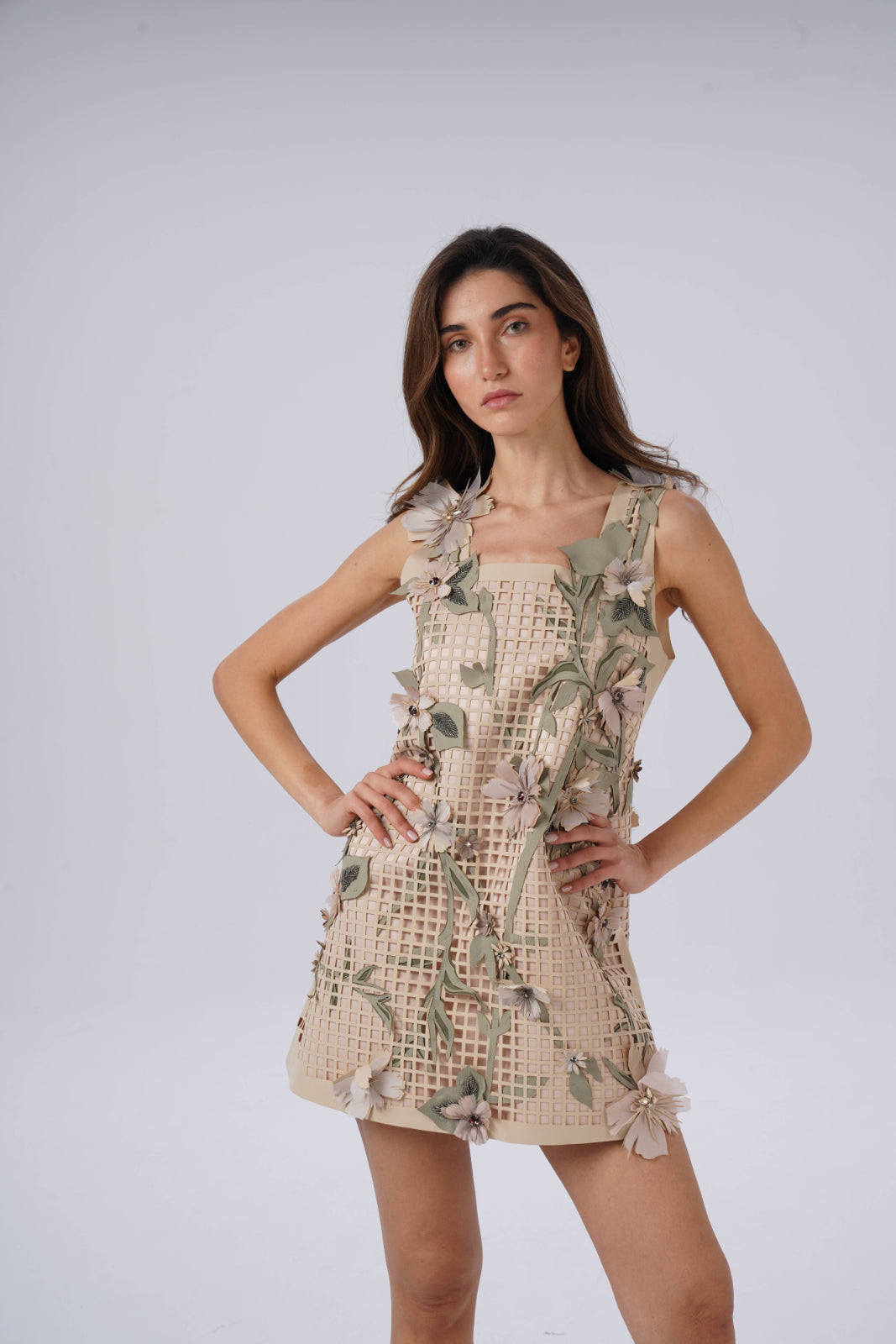 Square Laser-Cut dress with Colorful Flowers
