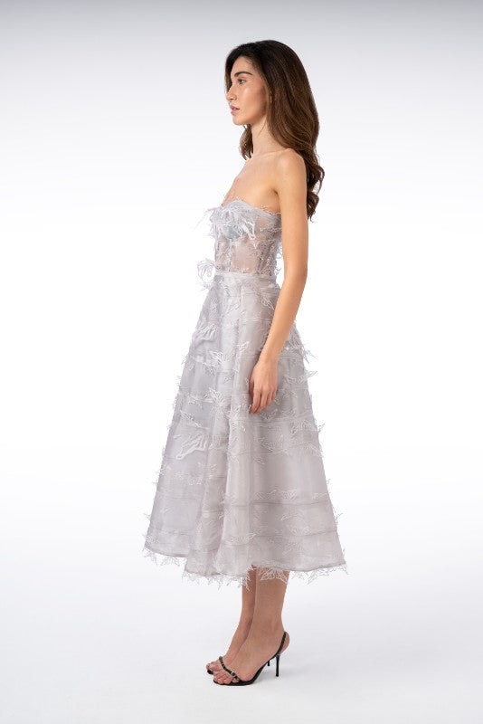 Strapless Organza Dress with Butterfly Trim