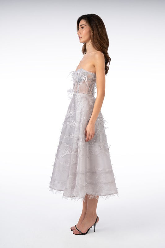 Strapless Organza Dress with Butterfly Trim