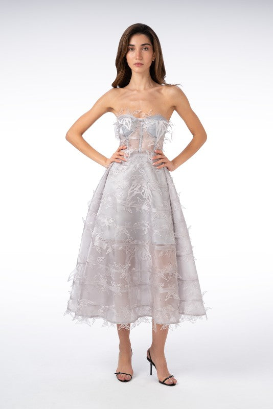 Strapless Organza Dress with Butterfly Trim