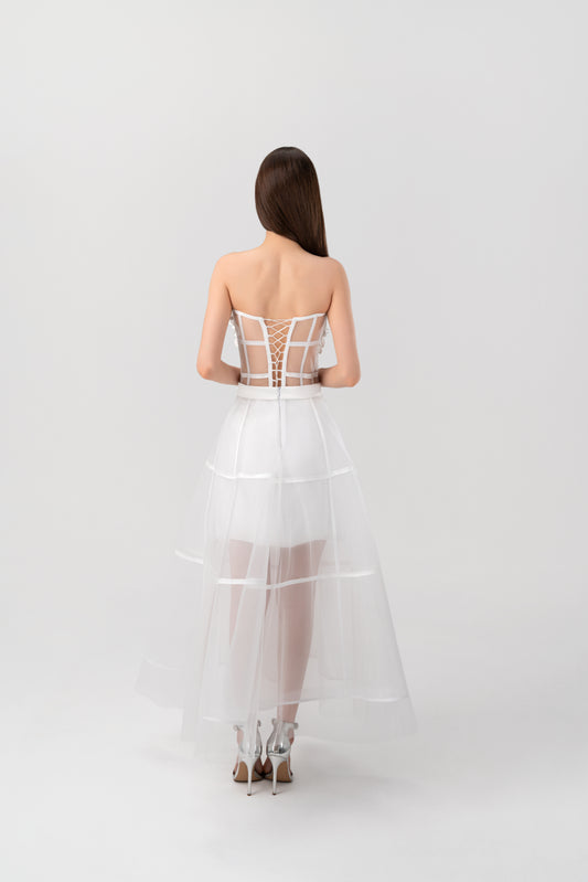 Strapless Four-Petal Flower Crop Top - White
