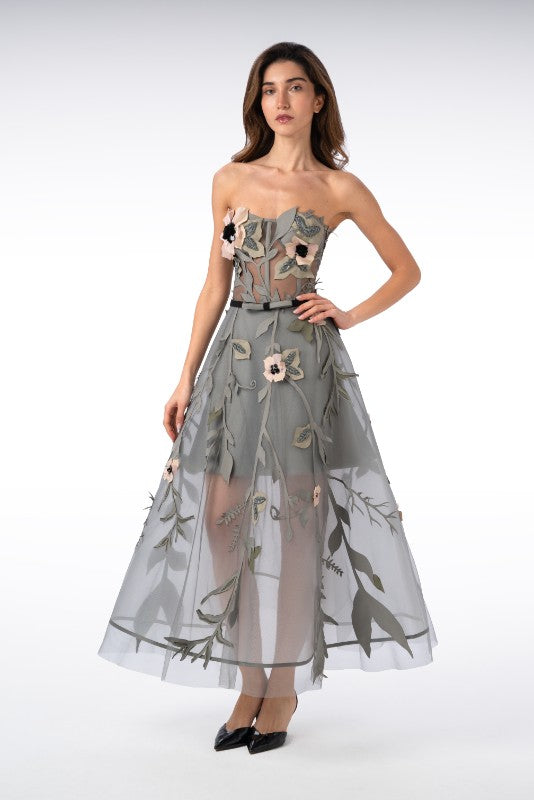 Long Skirt with Beaded Branch and Leaf Details