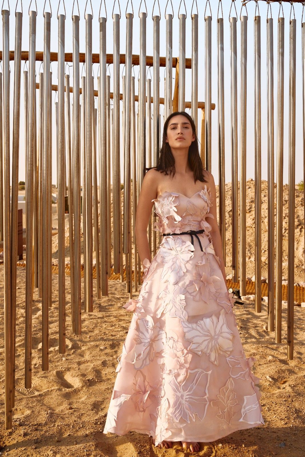 Organza Strapless  with Laser-Cut Flowers