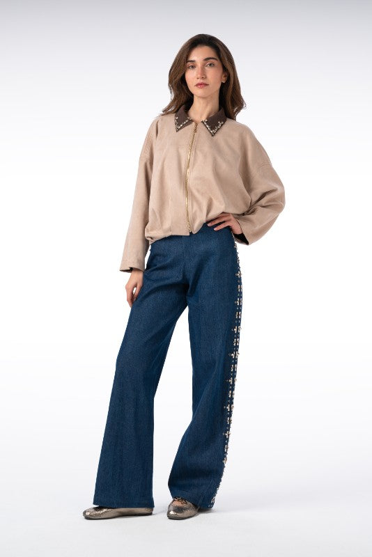 Jeans with Side Stone Embellishments