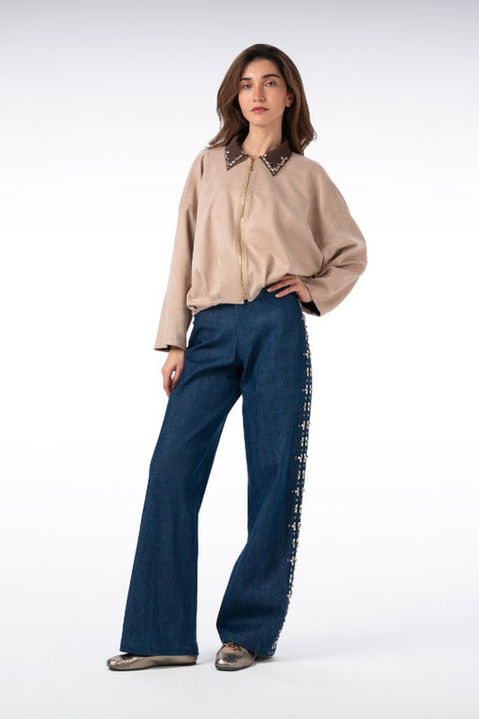 Jeans with Side Stone Embellishments