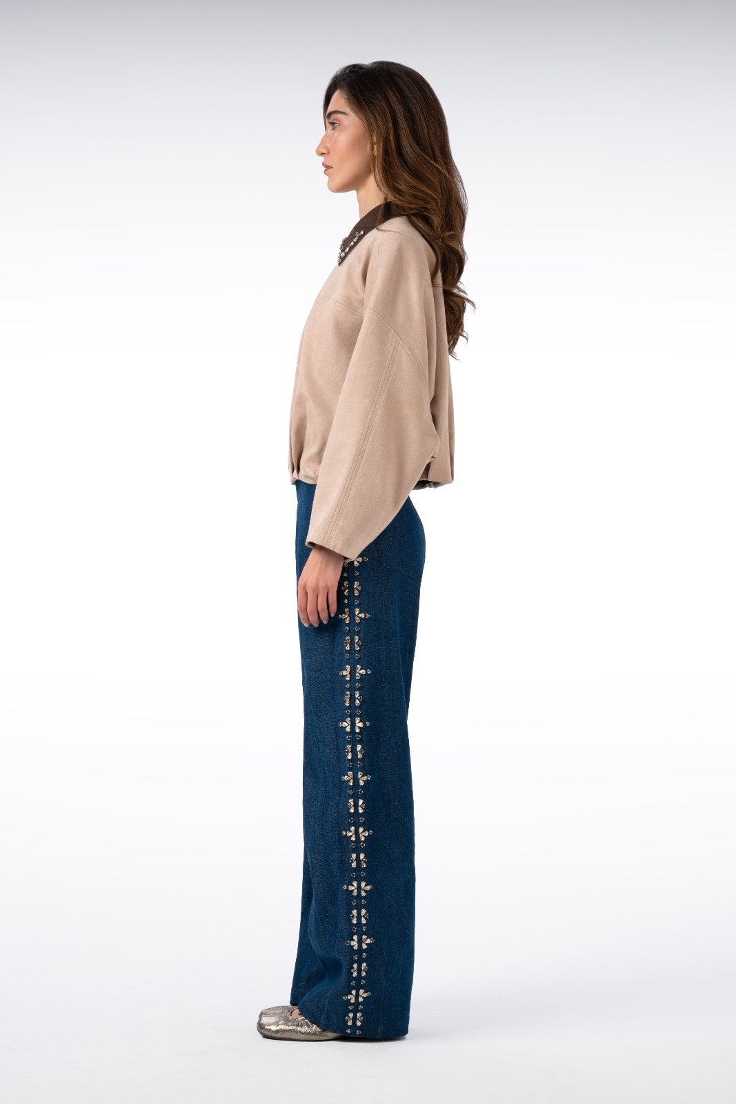 Jeans with Side Stone Embellishments