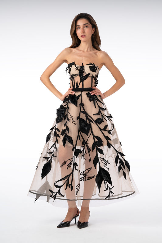 Layered leaf-pattern Long skirt