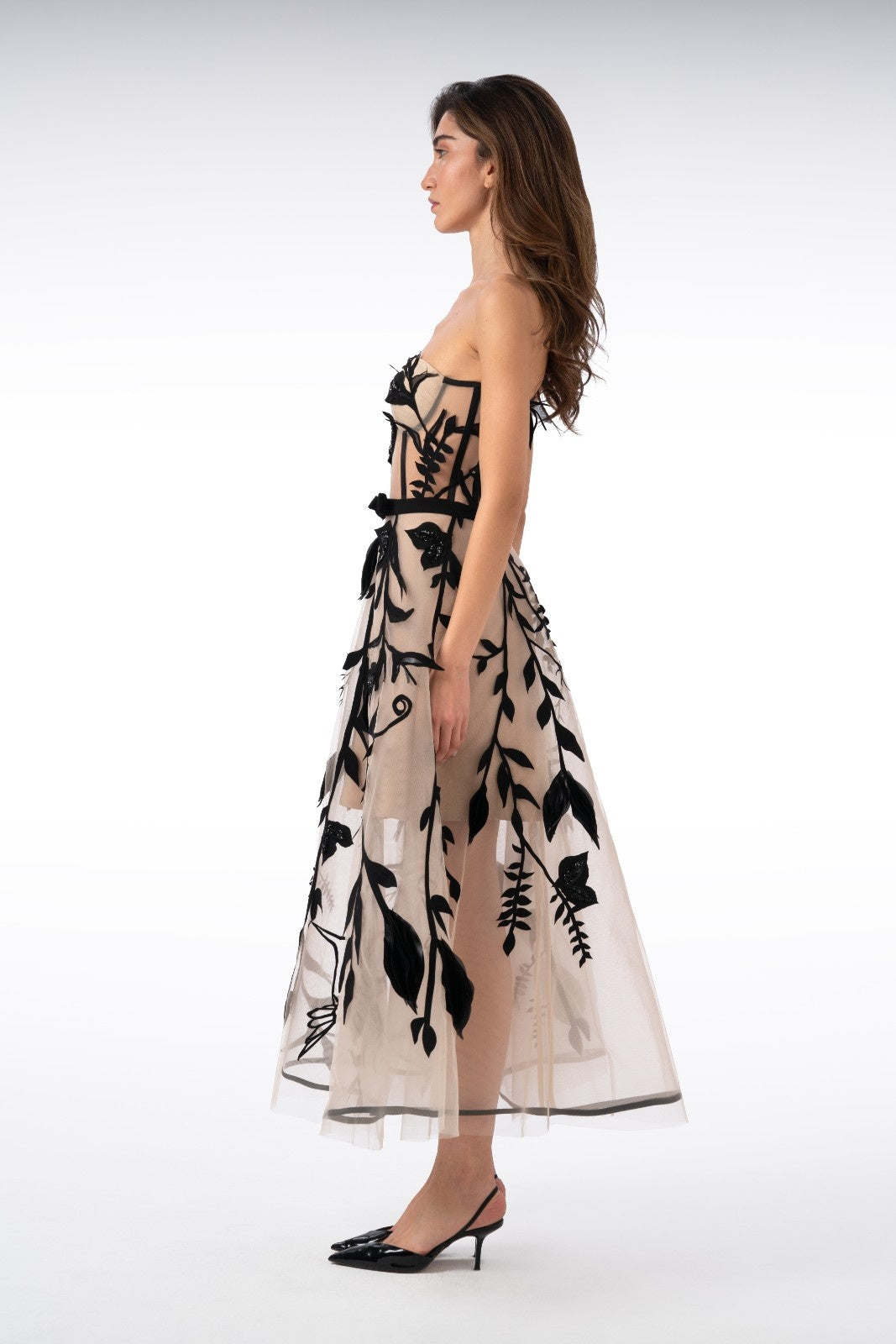 Layered leaf-pattern Long skirt