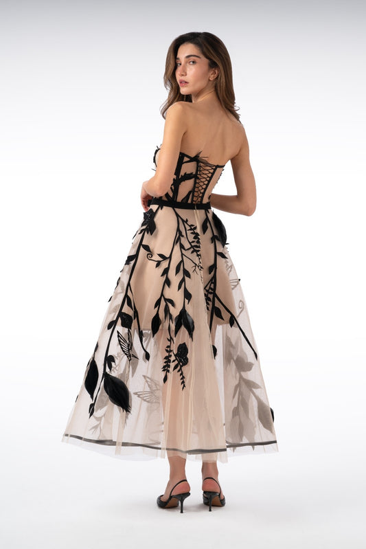 Layered leaf-pattern Long skirt