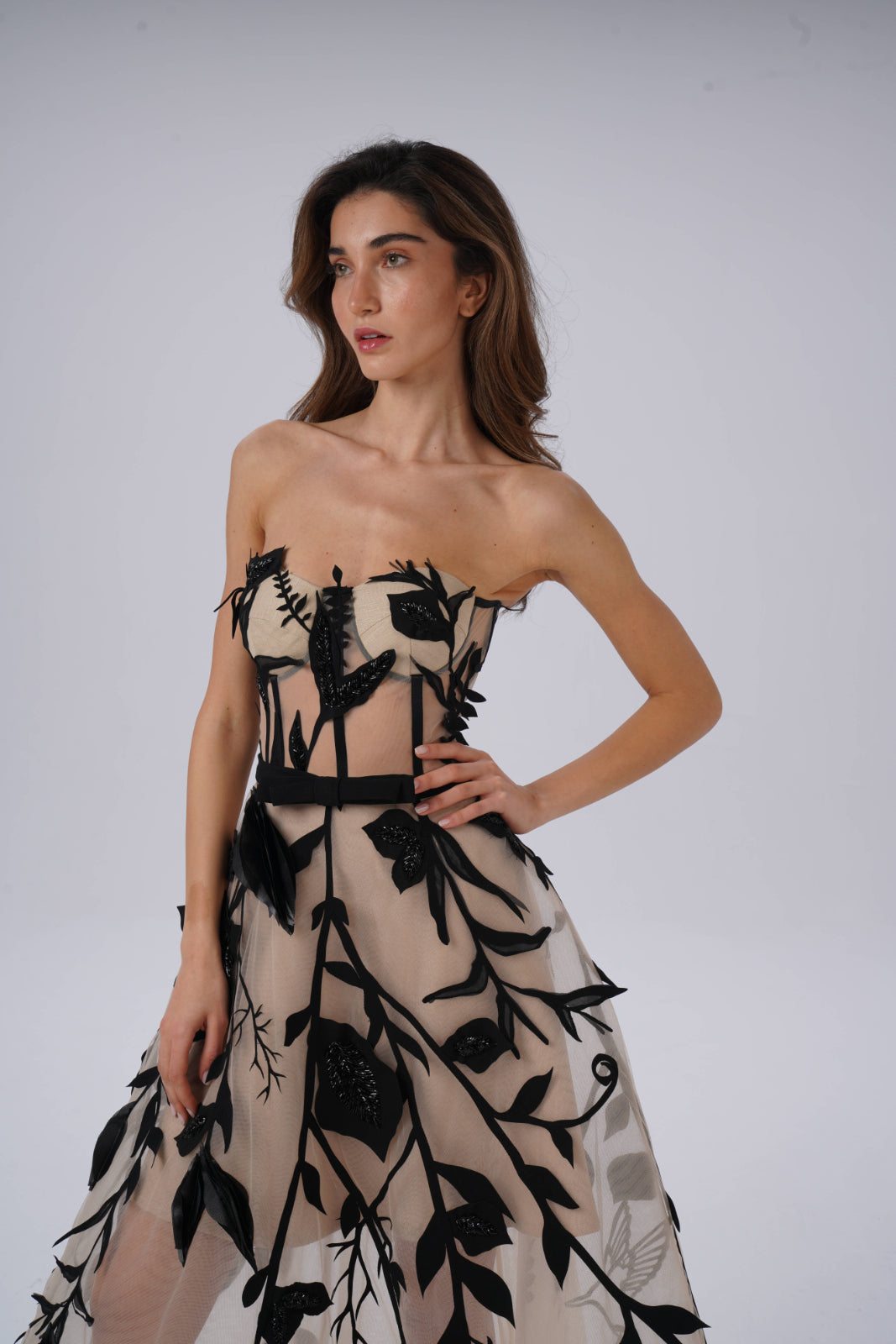 Leaf-embellished beaded  Buster Top