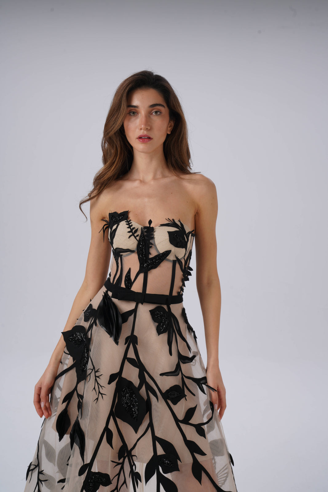 Leaf-embellished beaded  Buster Top