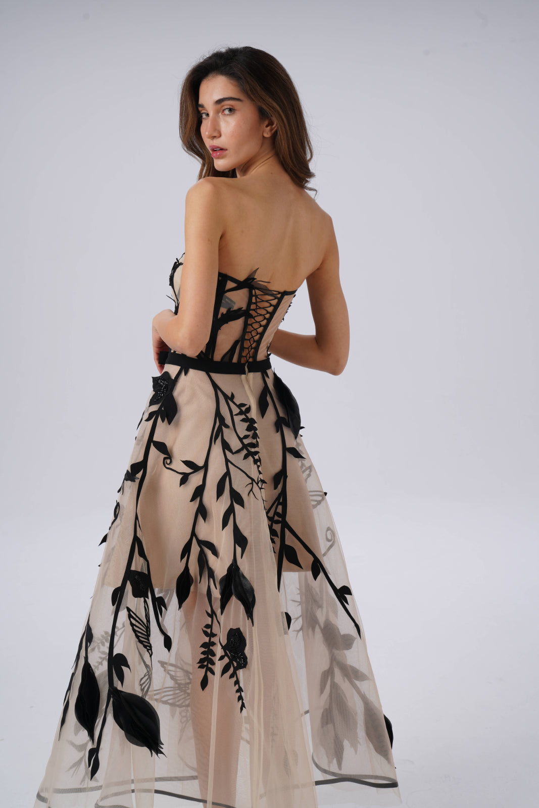 Leaf-embellished beaded  Buster Top