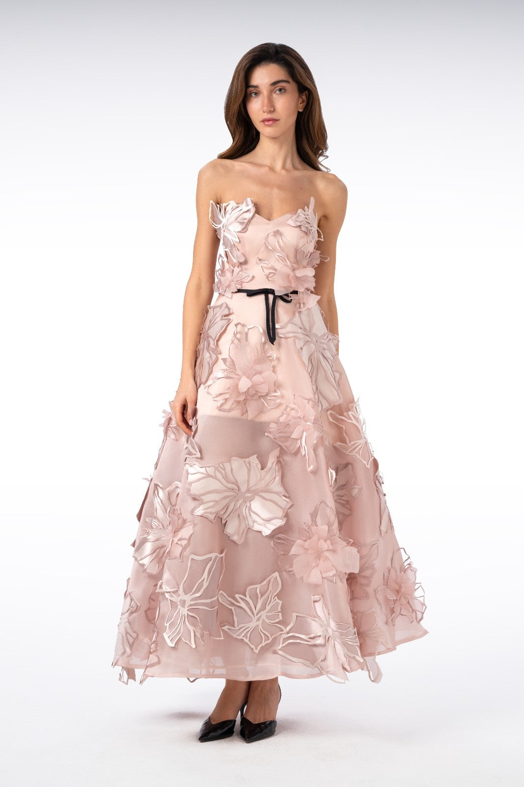 Organza Strapless  with Laser-Cut Flowers