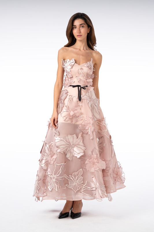 Organza Strapless  with Laser-Cut Flowers