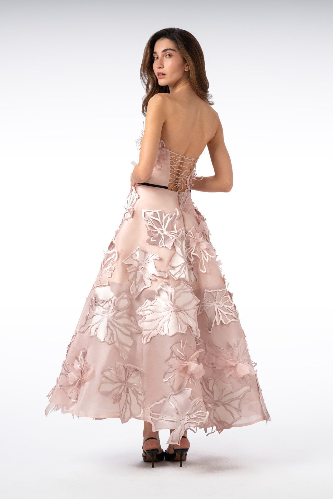 Organza Strapless  with Laser-Cut Flowers