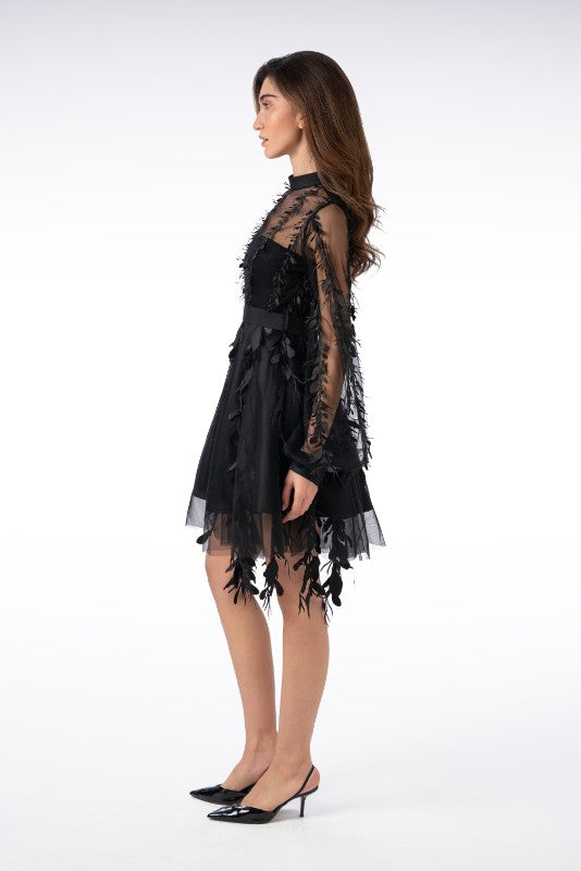 Short Long-Sleeve Peanut Tulle Dress