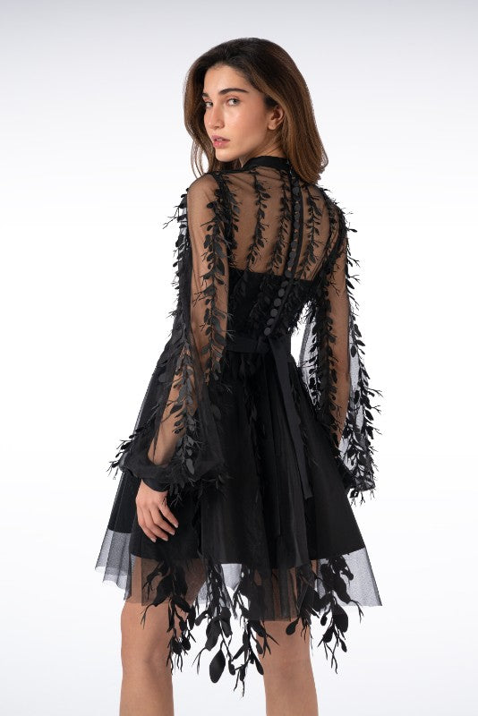 Short Long-Sleeve Peanut Tulle Dress