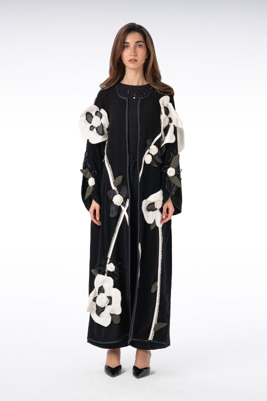 Colorful Appliqué Flower Abaya with Stone Embellishment