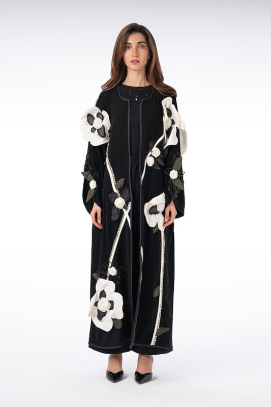 Colorful Appliqué Flower Abaya with Stone Embellishment