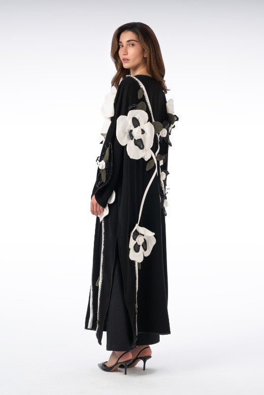 Colorful Appliqué Flower Abaya with Stone Embellishment