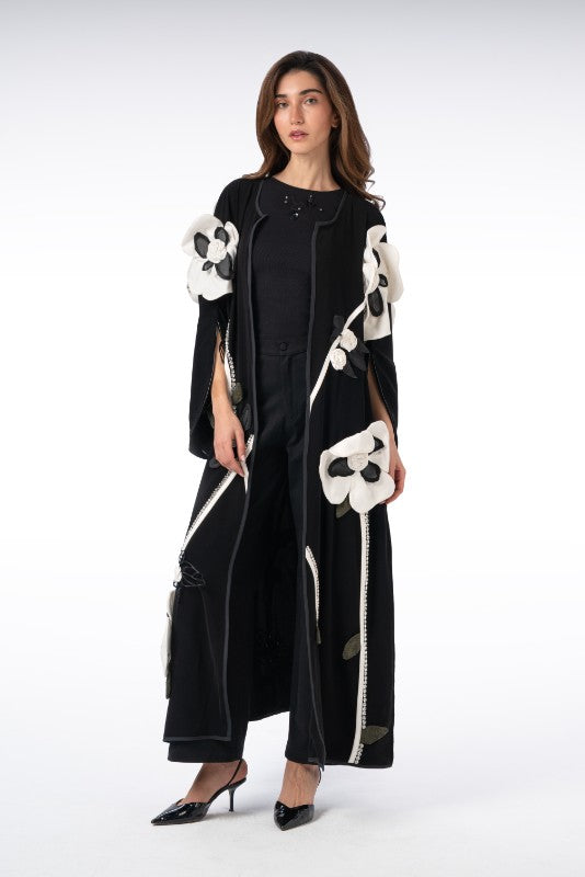 Colorful Appliqué Flower Abaya with Stone Embellishment