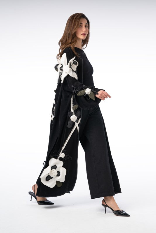Colorful Appliqué Flower Abaya with Stone Embellishment