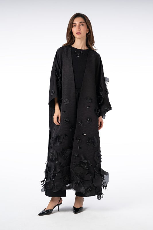 Black Violet Side-Slit Abaya