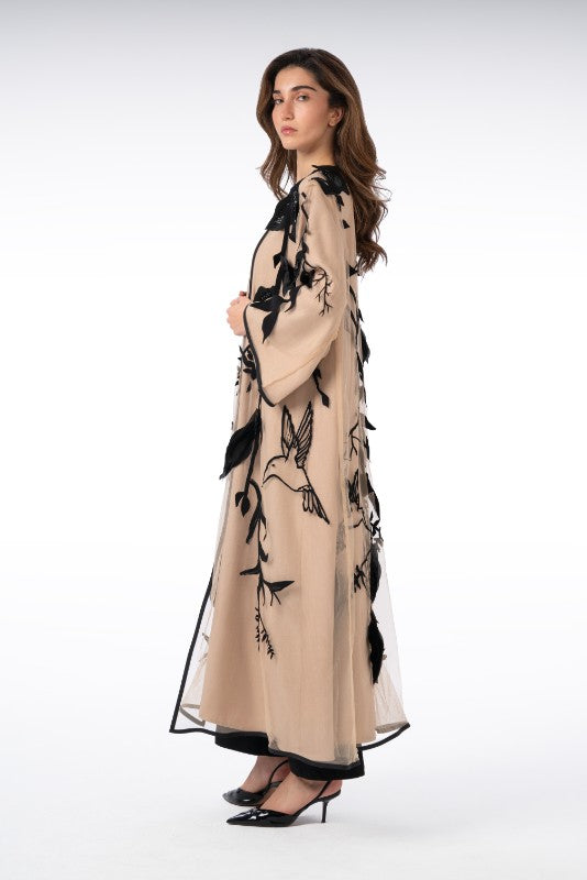 Tulle Abaya with Beaded Branch and Leaf Details