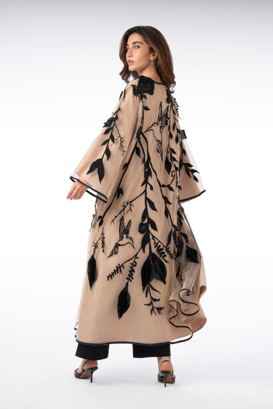 Tulle Abaya with Beaded Branch and Leaf Details