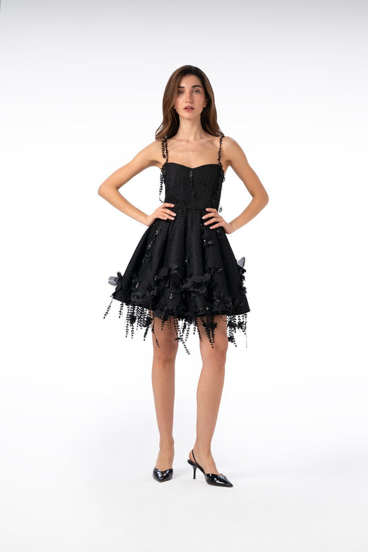 Short strapless dress with Hanging Leaves