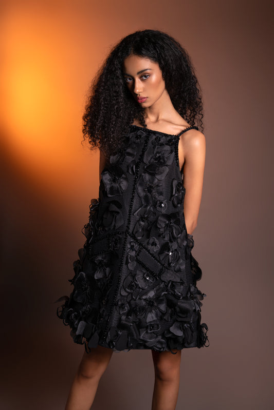 Black Sequin Violet Dress with Honeycomb Bodice